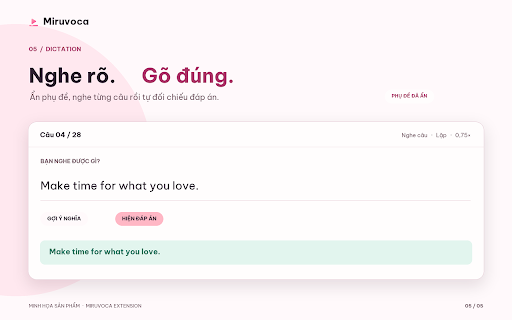 Miruvoca: Học từ vựng qua video, Shadowing & Dictation :: Học ngoại ngữ từ nội dung bạn đang xem: phụ đề song ngữ trên YouTube, từ cần học, luyện nói có AI chấm phát âm.