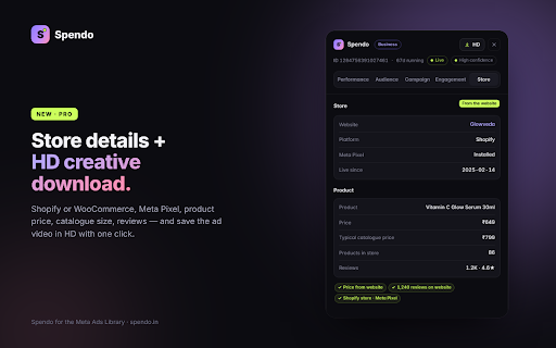 Spendo – Ad Spend & Sales Insights :: See spend, views, sales and performance for every ad in the Meta Ads Library.