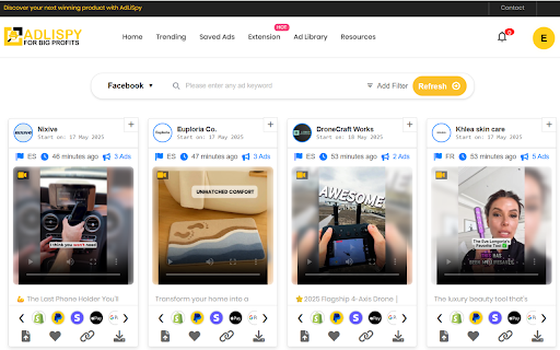 AdLiSpy Pro - AdLibrary Meta Ad Spy Tool & Analyzer :: Discover the best free AdSpy tool for AdLibrary, analyze the Facebook Ads Library and Meta Ads Library to find winning products.
