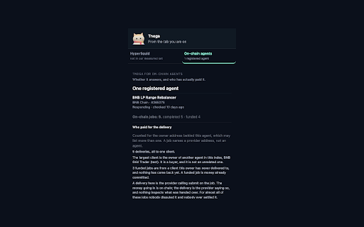 Tnega :: Shows what this project has measured about the agent or address on the page you are looking at, or why it cannot say.
