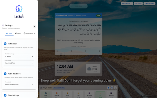 IlmTab - Islamic New Tab :: Islamic new tab with prayer times, Quran verses, hadith, adhkar, and beautiful Islamic content for daily spiritual connection.