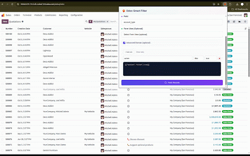 Odoo Smart Filter :: Inspect and browse Odoo model field values.