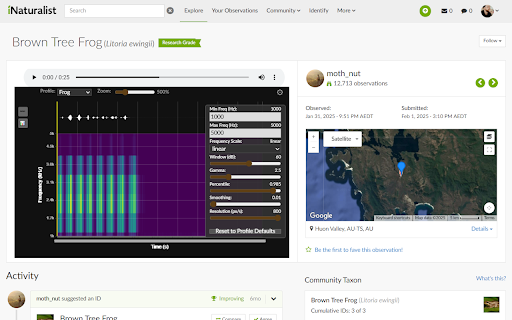 iNatSpectro :: The missing Spectrogram for iNaturalist - Displays a spectrogram for audio on iNaturalist observation pages using the Web Audio API.