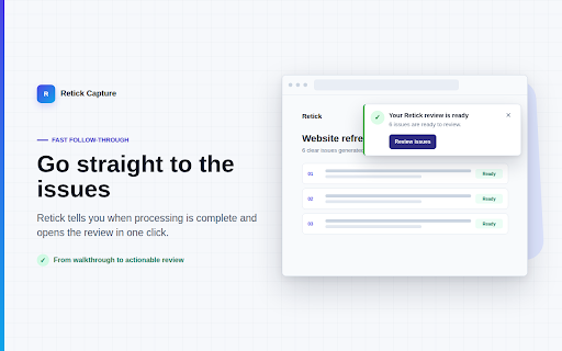 Retick Capture :: Record browser reviews and send them to Retick for AI-powered issue analysis.