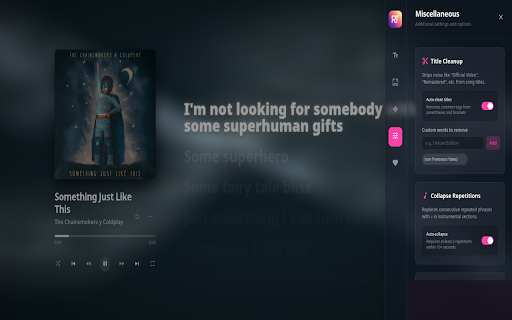 RhymeTime - YouTube Music Lyrics :: Display synchronized lyrics for YouTube Music. Fetches and displays real-time lyrics that sync with the currently playing track.