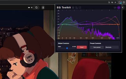 EQ Toolkit - Audio equalizer :: Audio equalizer and volume booster for any tab: boost bass, tune sound, save presets, mute tabs, use shortcuts and auto-start.