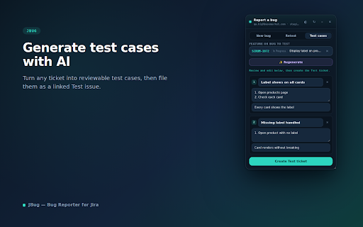 JBug — Bug Reporter for Jira :: One-click Jira bug reports with screenshot, network log, console output, and screen recording — only on sites you choose.