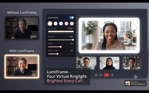 LumiFrame :: Your Face Deserves Better Light. A customizable virtual ring light for video calls.
