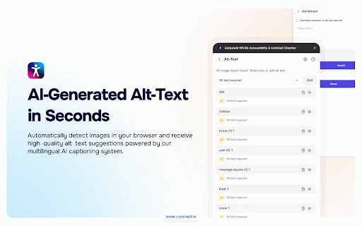 Corpowid — WCAG Accessibility Checker & Audit :: Scan any web page against WCAG 2.2. Check contrast, focus order, headings, landmarks, alt text and screen reader flow.