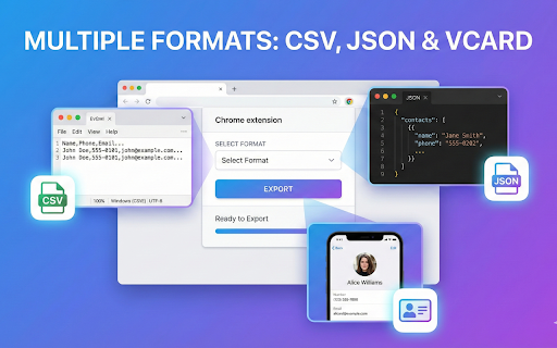 Snatch WhatsApp Exporter :: Export WhatsApp Web contacts to CSV, Excel, JSON or VCard. Extract names, phones and messages quickly and securely.