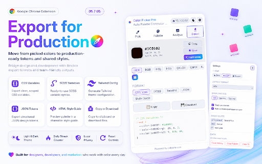 Color Picker Pro - Auto Palette Generator & Color Harmony :: Pick colors from any webpage instantly. Auto palette generator, 11 harmony types, WCAG contrast checker & design token export.