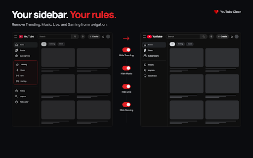 YouTube Clean: Hide Shorts & Recommendations :: Hide YouTube Shorts, recommendations, comments and ads. Customize the feed, player and sidebar with 60+ controls. Open source.