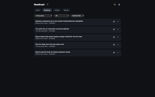 Readcast :: Listen to podcasts and web articles in one playlist. Syncs with the Readcast iOS/Android apps.