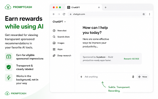 PromptCash :: Earn rewards while using your favorite AI tools.