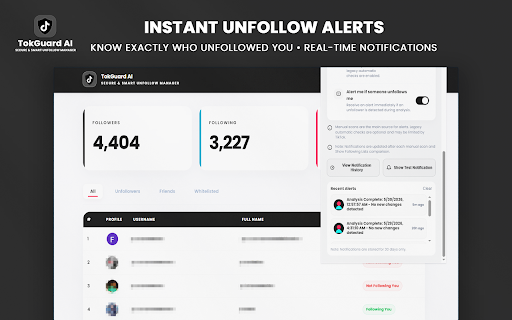 TokGuard AI for TikTok - Smart Unfollow Manager :: Secure & smart TikTok tool to analyze followers, track unfollowers automatically, and clean your profile with TokGuard AI.