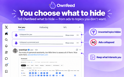 Ownfeed :: Tell Ownfeed what you want. It filters X, explains each choice, and learns from your corrections.