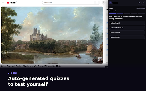 Resumio — YouTube Video Summaries :: Verifiable video summaries with clickable timestamps. YouTube and Wistia on any site — analyze in one click.