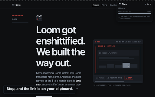 Slate :: Record your screen and share a link. Screen recording for people who ship.