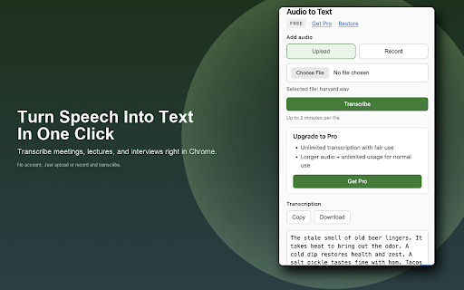 Audio to Text – Transcribe Voice & Files :: Transcribe audio and voice recordings instantly. Upload files or record and convert speech to text in seconds.