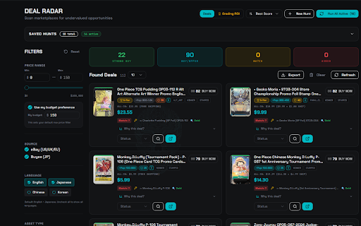 TCG Hacker – One Piece & TCG Deals, Prices & ROI :: Instantly see market prices, graded values, and investment scores for One Piece TCG cards while browsing eBay