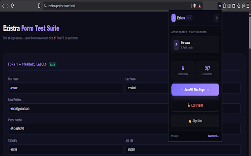 Ezistra - AutoFill Assistant :: AI-powered form autofill. Fill any form instantly with your saved profiles.