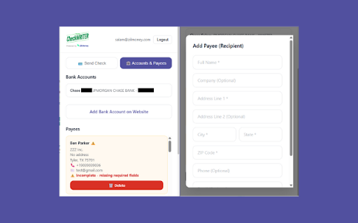 Instant Checks by OnlineCheckWriter :: Official OnlineCheckWriter Chrome extension for creating and sending checks - mail, print, or eCheck