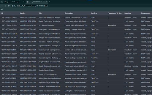 Upwork Scraper: Export Jobs, Freelancers, Reviews & more :: Scrape Jobs, Projects, History, and more from Upwork, with options to export in formats such as CSV, Excel, JSON and others