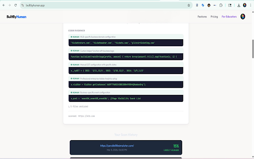 BuiltByHuman — AI Authorship Detector :: Instantly scan any website to detect AI-generated code. One click to get a full authorship report.