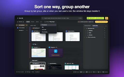 Tabatha: Visual Tab Switcher with Live Previews :: Alt+Tab for Chrome tabs: live previews, instant search and recently closed tabs. Free, private, nothing leaves your computer.