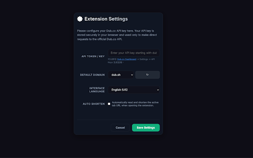 Dub.co Quick Link Shortener - 快速縮址小工具 :: 一鍵縮短當前網頁網址,支援自訂網域、標籤與點擊數追蹤。A simple and fast Dub.co link shortener.