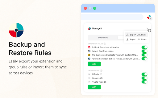 ManageX :: Smartly enable or disable Chrome extensions based on website URLs!