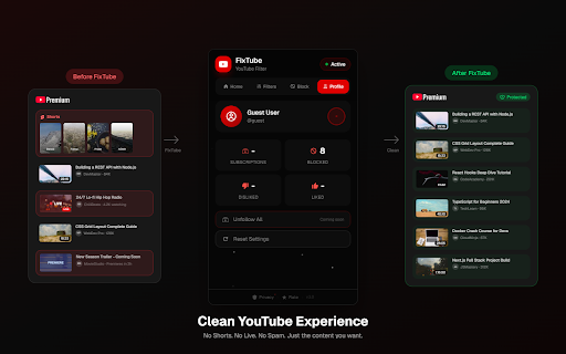 Hide YouTube Shorts — Block & Remove :: Hide Shorts from subscriptions, search & homepage. Block channels, manage your YouTube profile — free, instant.
