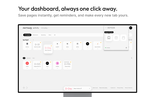 start tooolo | Bookmarks and reminders, simplified :: Your personal dashboard for bookmarks, upcoming events, and days that matter. Make every new tab yours with start tooolo!