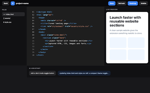 CloneWebsite - Pixel Perfect Page Cloner :: Clone webpages pixel-perfect. Extract HTML, CSS, images, fonts & JS to ZIP. Convert clones to React/Vue with Magic Paste.