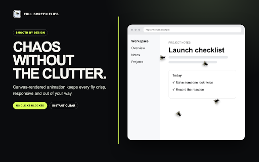 A screen full of flies (a scam tool) :: Add a fly to the current webpage screen.