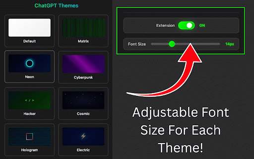 Custom Themes for ChatGPT - Skins, Dark Mode & UI Styles :: 14 Free + 7 Premium ChatGPT Themes with Dark Theme focus. ChatGPT Style, Skins, UI optimizer. Easy theme change.