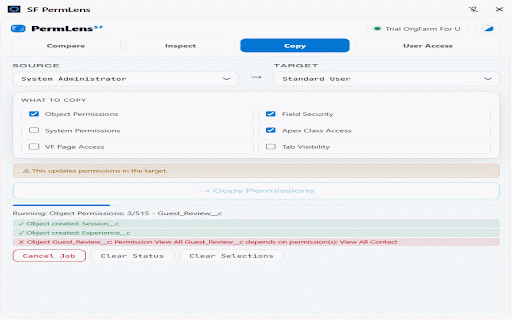 SF PermLens :: Compare, inspect, copy, and manage Salesforce permissions from a Chrome side panel.