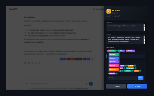 NODUS - AI Idea Capture :: Capture, organize and reuse ideas from supported AI conversations in one organized workspace.