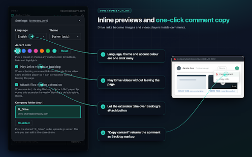 G Drive :: G Drive helps you save files to Google Drive and returns a list of URLs so you can easily share them on Backlog as previews.