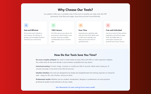 PDF All Tools - Quick Access :: Quick access to free PDF & Excel tools. Convert, merge, compress PDFs. Beautify Excel tables. All tools work in your browser.