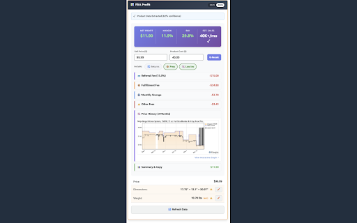 FBA True Profit: 2026 Fees & Sales Estimator :: Calculate Amazon FBA profit with 2026 fee updates. Catches hidden costs like low-inventory & placement fees.