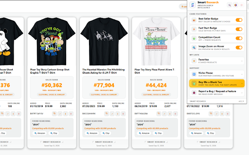Smart Research – BSR & Page Stats :: Shows BSR, listing date and niche score directly in Amazon search results.