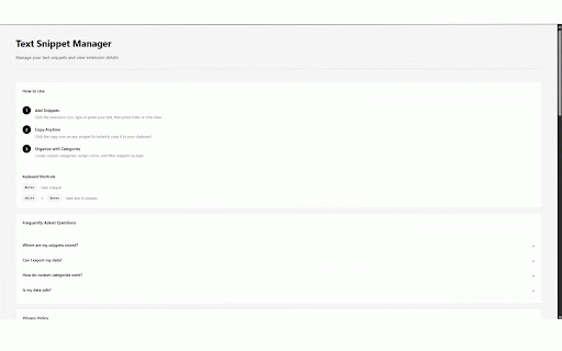 Text Snippet Manager :: Save and manage your favorite text snippets locally. Copy with one click. Organize with custom categories.