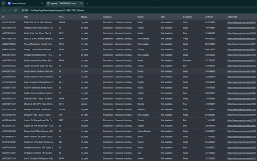 Mercari Scraper: Export Search, Listings, Sellers & more :: Scrape Listings, Details, Reviews, and more from Mercari, with options to export in formats such as CSV, Excel, JSON, and others.