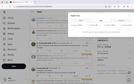 Twitter Filter :: Filter and manage your feed on X (Twitter) based on customizable rules.