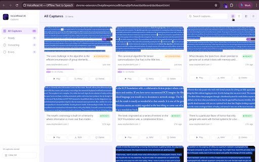 VoiceRead AI — Offline Text to Speech :: Listen to any webpage text using AI voices. Capture text + screenshots for later. 100% offline after setup.