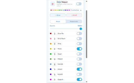 Otiyot :: A Hebrew reading aid that color-codes niqqud, applies a dyslexia font, adds letter spacing, and includes a reading focus mode.
