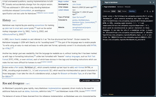 Page to Markdown :: Convert any webpage to clean Markdown in a side panel.