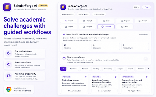 ScholarForge AI :: Trusted research assistant with real sources, local auditing, citations, and structured prompts for AI-assisted writing.