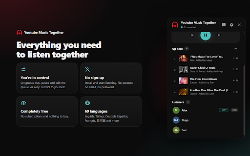 Youtube Music Together - Listen to Music with Your Friends :: Create a room, share the link, and listen to YouTube Music in sync with friends. No account needed.